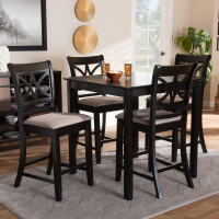 Baxton Studio RH329P-Sand/Dark Brown-5PC Pub Set Chandler Modern and Contemporary Sand Fabric Upholstered and Espresso Brown Finished Wood 5-Piece Counter Height Pub Dining Set